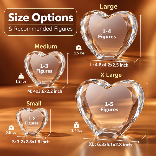 Beveled crystal heart size guide